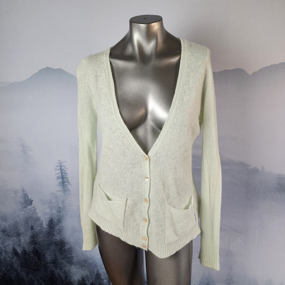 Brodie 100% Cashmere Off-White Plunge V-Neck Cardigan | Women's Small